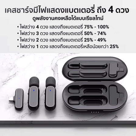 ไมโครโฟนไร้สาย ZTEC ZM122 มีกล่องชาร์จ ไมค์คู่ สีดำ สำหรับ Lightning ใช้งานแบบ Stereo และ Mono กด Mute ได้ _6